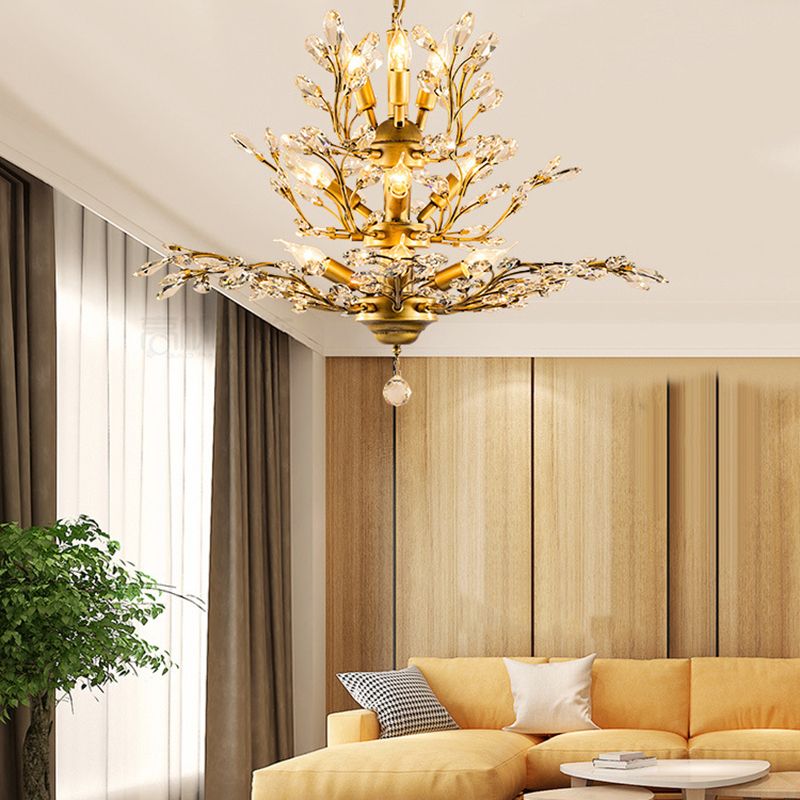 Tiered Branch Crystal Chandelier Lighting Rustic Restaurant Hanging Ceiling Light