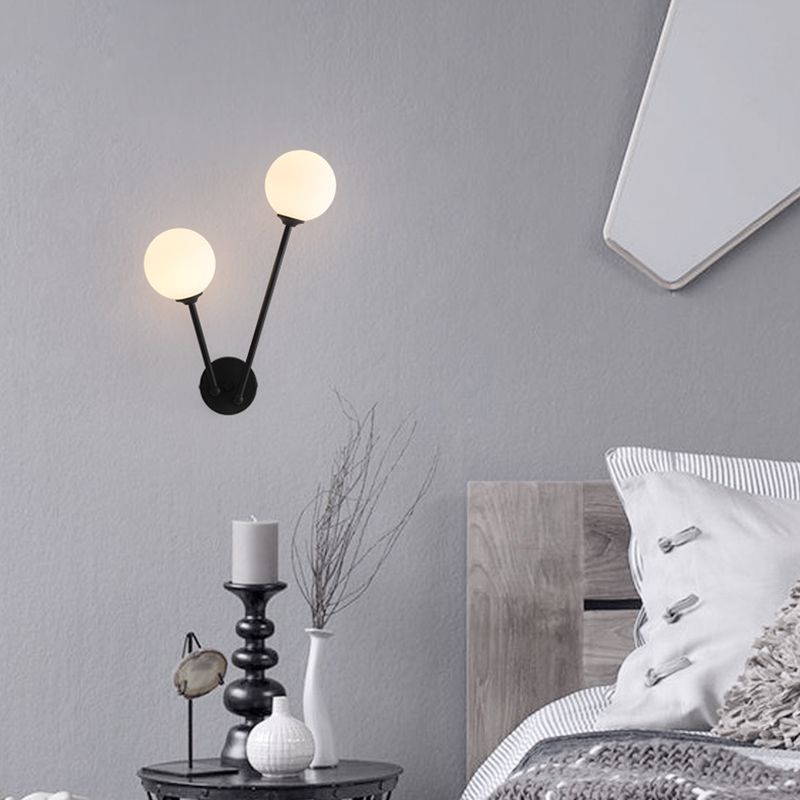 Modern Minimalist Style Double Globe Wall Lighting Fixtures 2 Lights Wall Sconces with Glass Shade