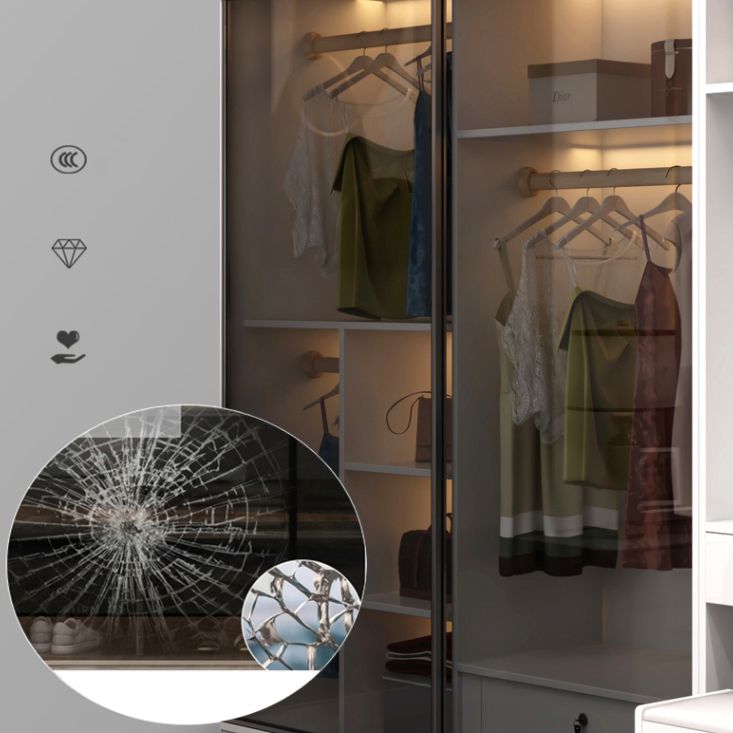 Wood and Glass Wardrobe Armoire Contemporary Sliding Wardrobe Closet