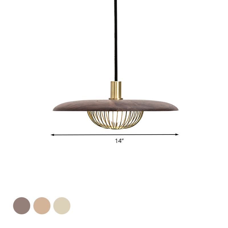 Iron Wire Domed Pendant Light with Wooden Shade Cloth Shop 1 Light Modern Suspension Light