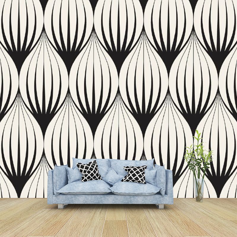 Black-White Raindrop Mural Decal Moisture Resistant Modern Bedroom Wall Covering