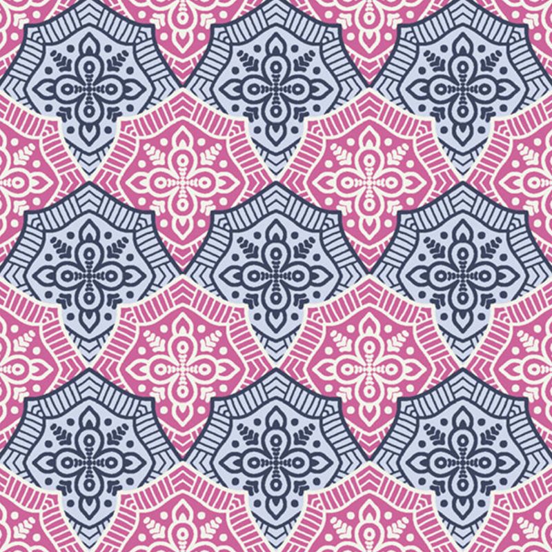 Pink-Blue Floral Wallpaper Murals Stain Resistant Boho-Chic Living Room Wall Art