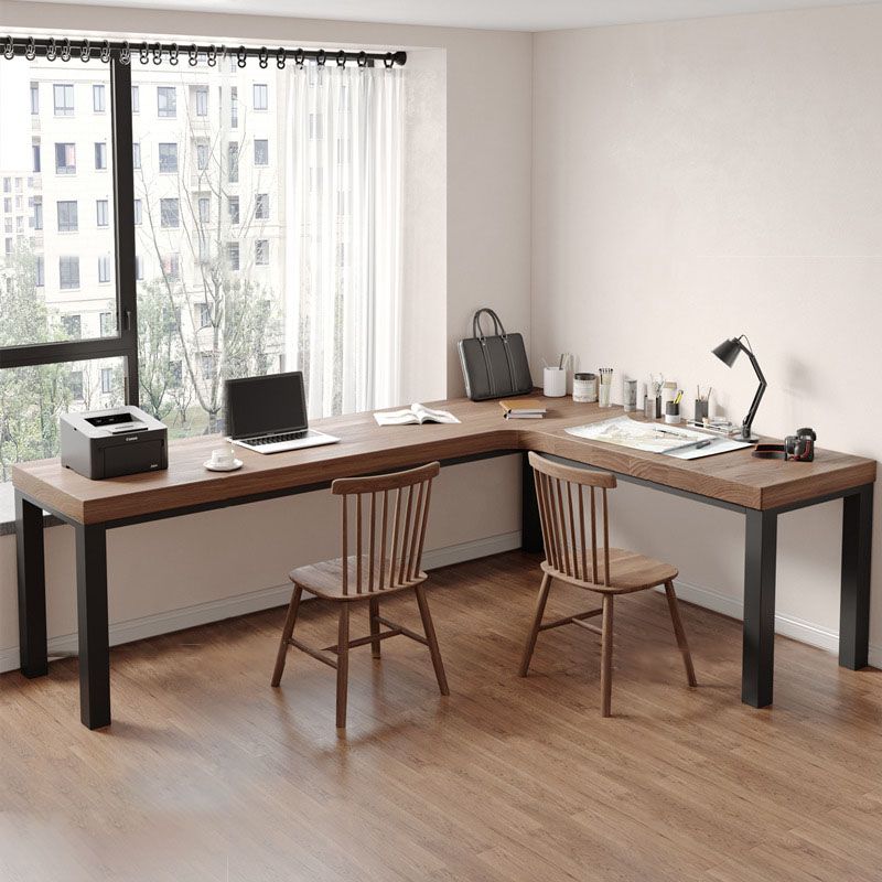 Modern L-Shape Office Desk Natural Solid Wood Writing Desk for Home