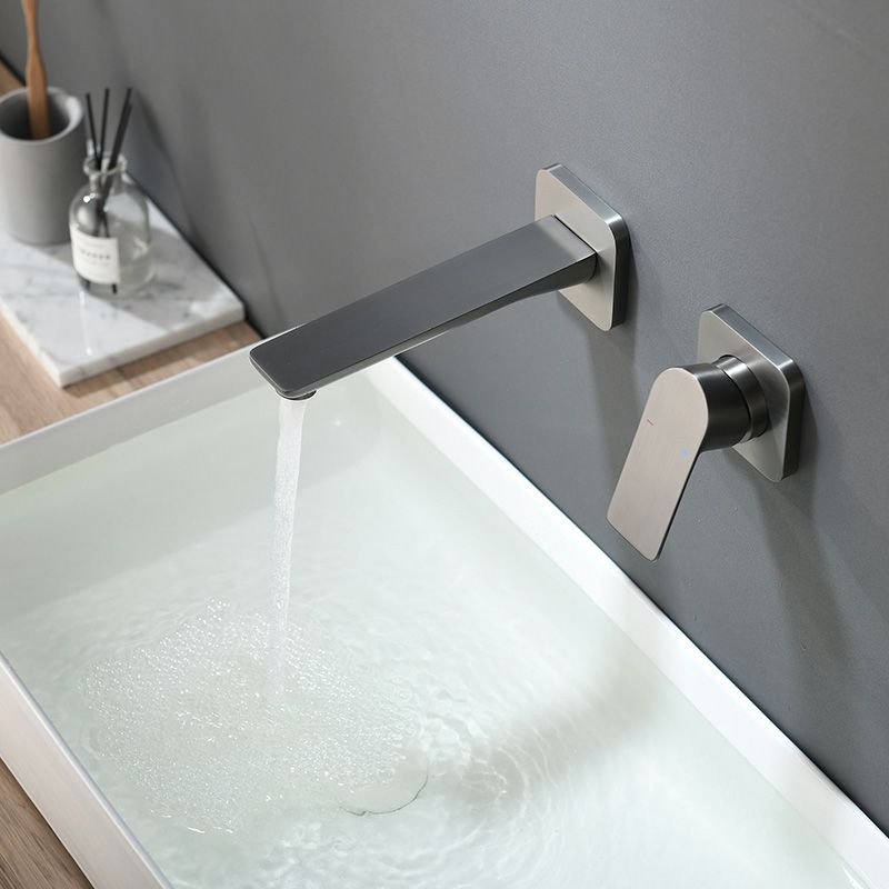 Modern Wall Mounted Bathroom Faucet Lever Handle Low Arc 2 Hole Faucets