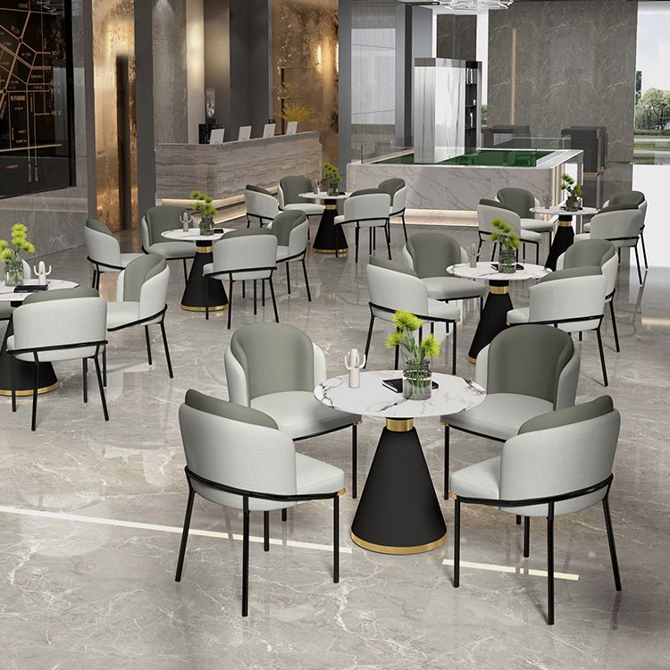 Glam Round Dinette Set 1/2/4/5 Pieces Black Dining Table Set with White Sintered Stone Top