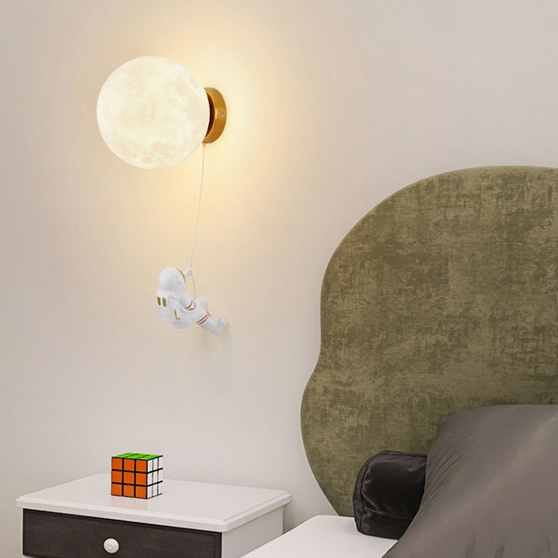 Kids Style 1 - Light Wall Sconce in White Moon Shape Resin and Iron Wall Light