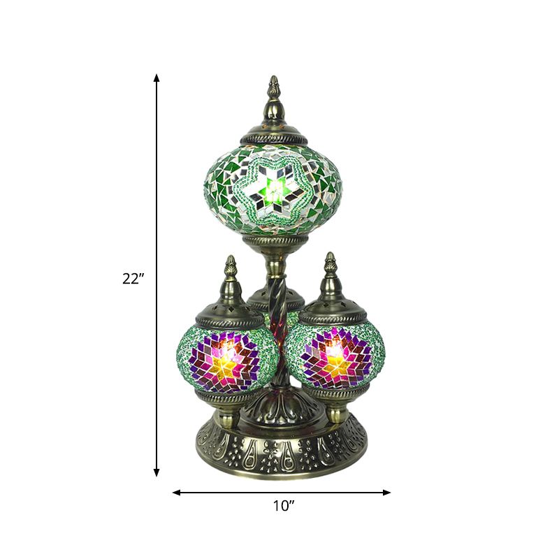 Lampe de lecture elliptique pour salle d'étude, vitrail Vintage à 4 têtes, lampe de Table de nuit jaune/bleu/vert
