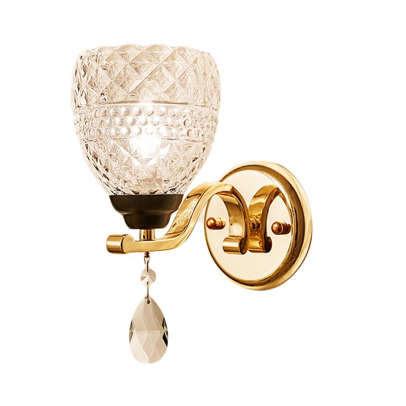 Textured Glass Tapered Wall Mount Light Contemporary 1 Light Chrome Sconce Light with Teardrop Crystal Drop