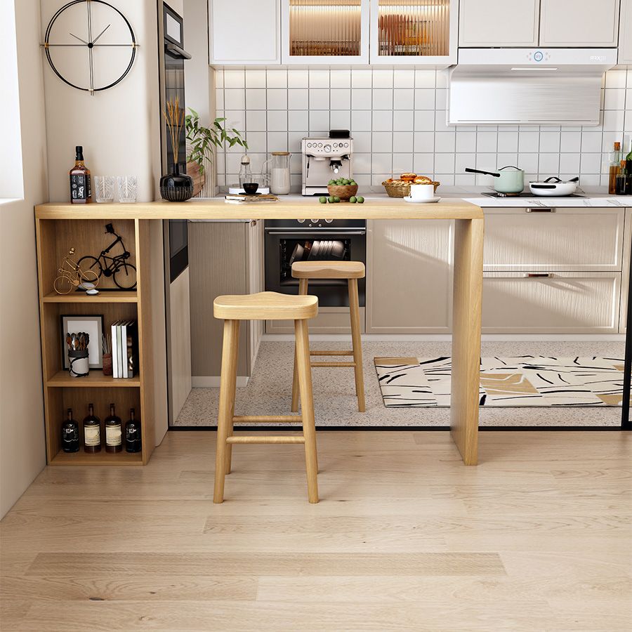 Contemporary Solid Wood Bar Dining Table Rectangle Bar Table with Storage Base