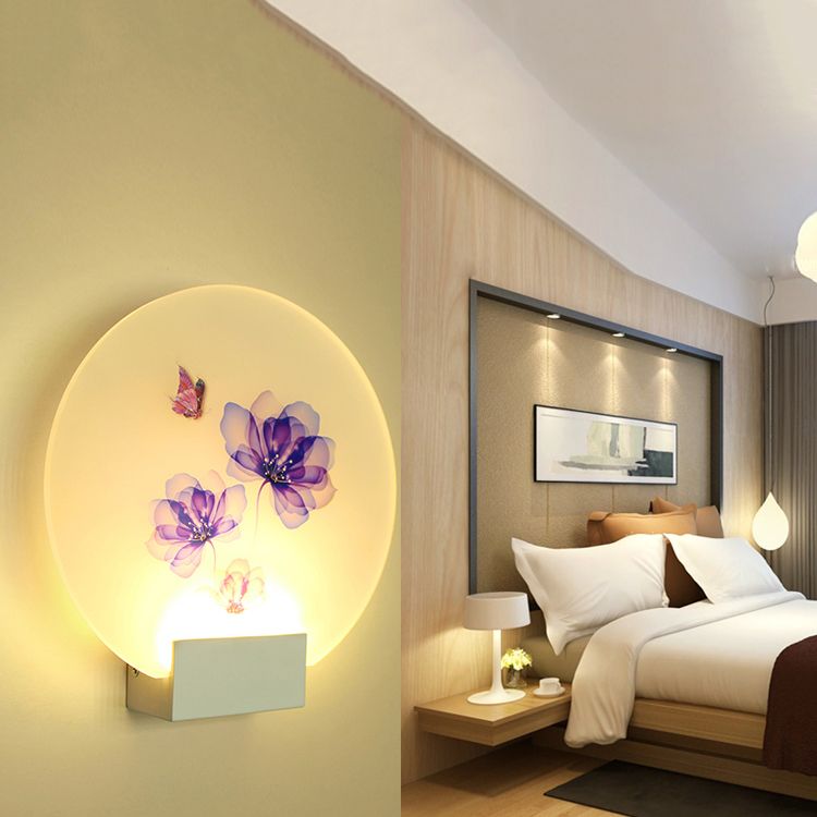 Round Shape Metal Wall Lighting Idea Kids Style 1 Light Wall Light Fixture in White