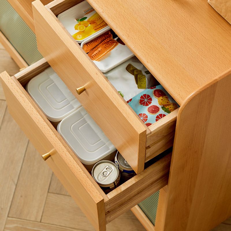 Solid Wood Glass Doors Contemporary Style Buffet Sideboard with Cabinets and Drawers