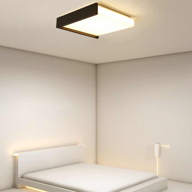 Plafonnier LED noir en acrylique, plafonnier carré en fer forgé de simplicité moderne pour chambre à coucher