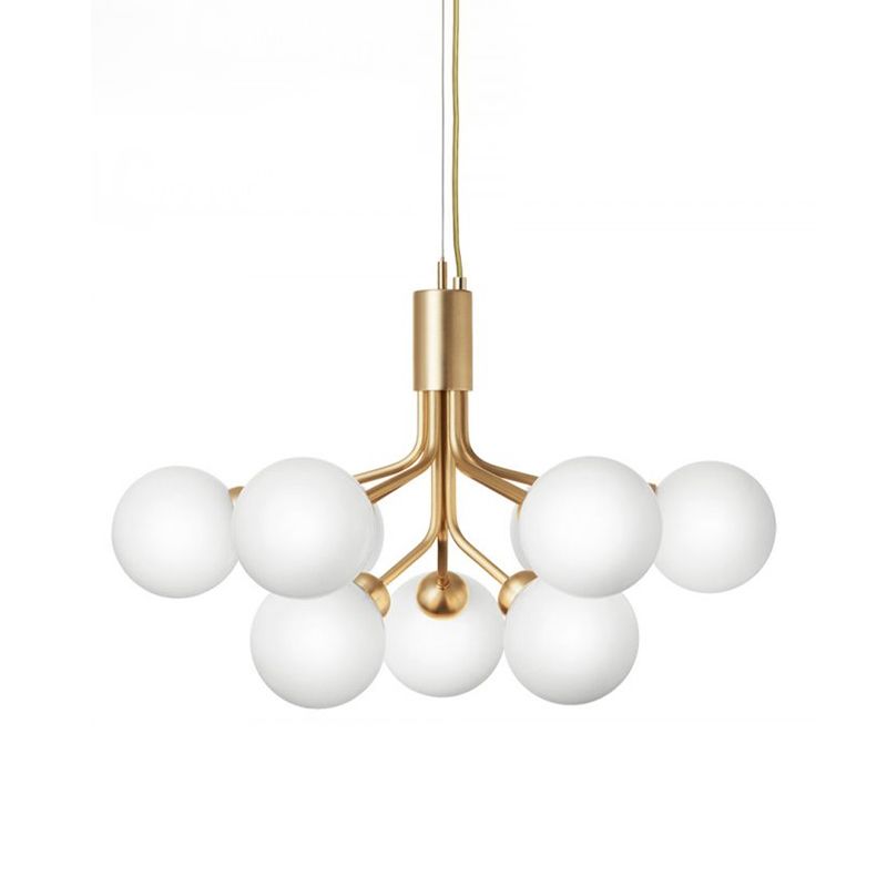 Modern Style Chandelier Light Fixture Globe Shape White Glass Pendant Light