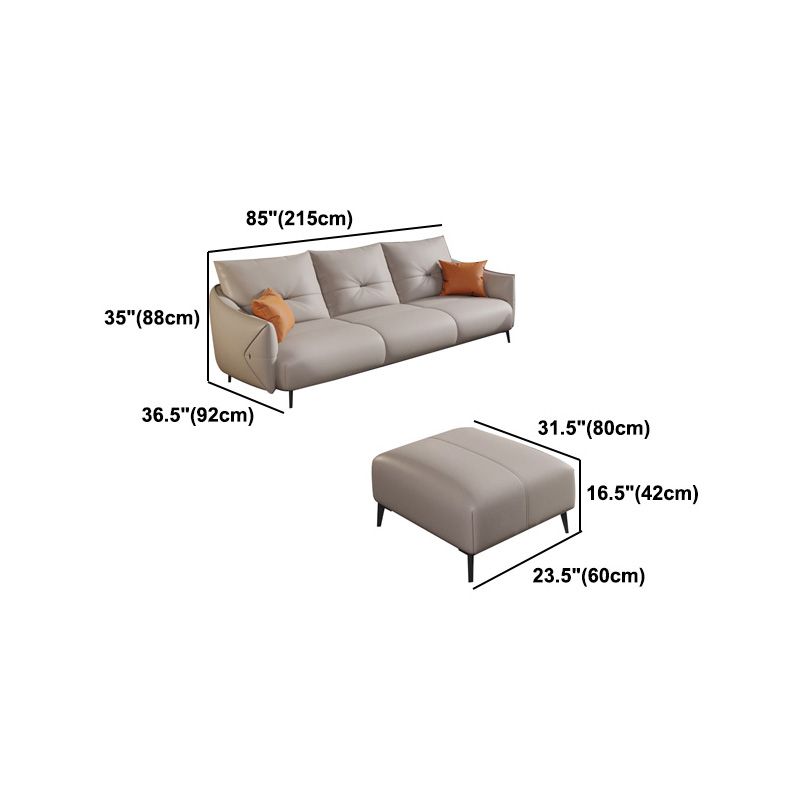Beige Genuine Leather Sloped Arms  Sofa/Sectionals With Cushions Metal Legs