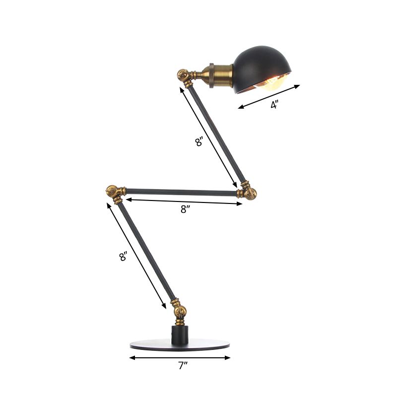 Black/Brass Domed Table Lighting Industrial Style 4"/8.5" Wide 1 Bulb Metallic Table Lamp with Adjustable Arm for Office