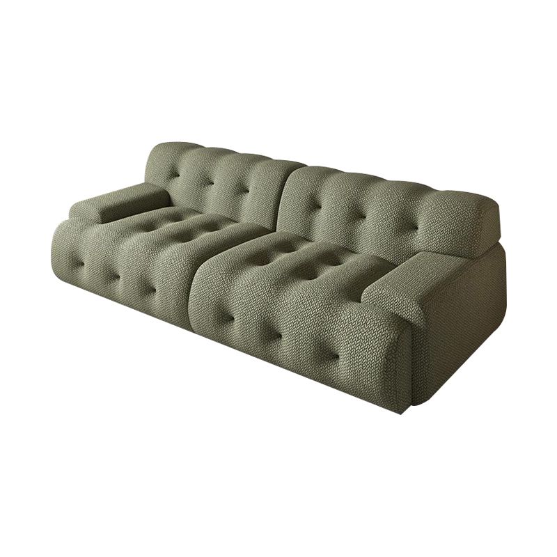 Recessed Arm Sofa Sewn Pillow Back Stationary Green Sofa for Bonus Room