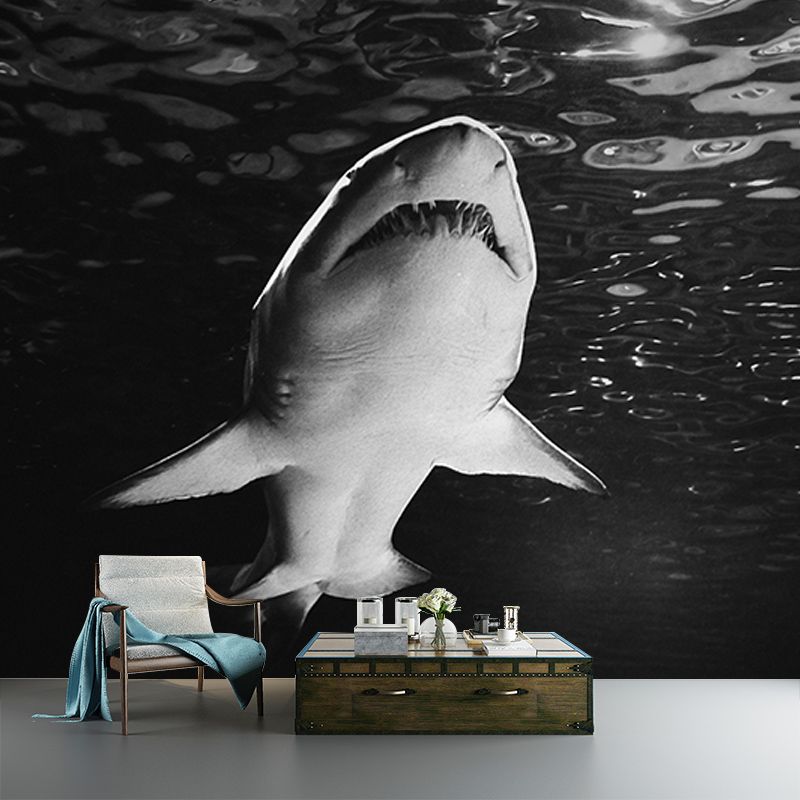 Shark Mural Undersea Creatures Decal Moisture Resistant for Sitting Room, Made to Measure
