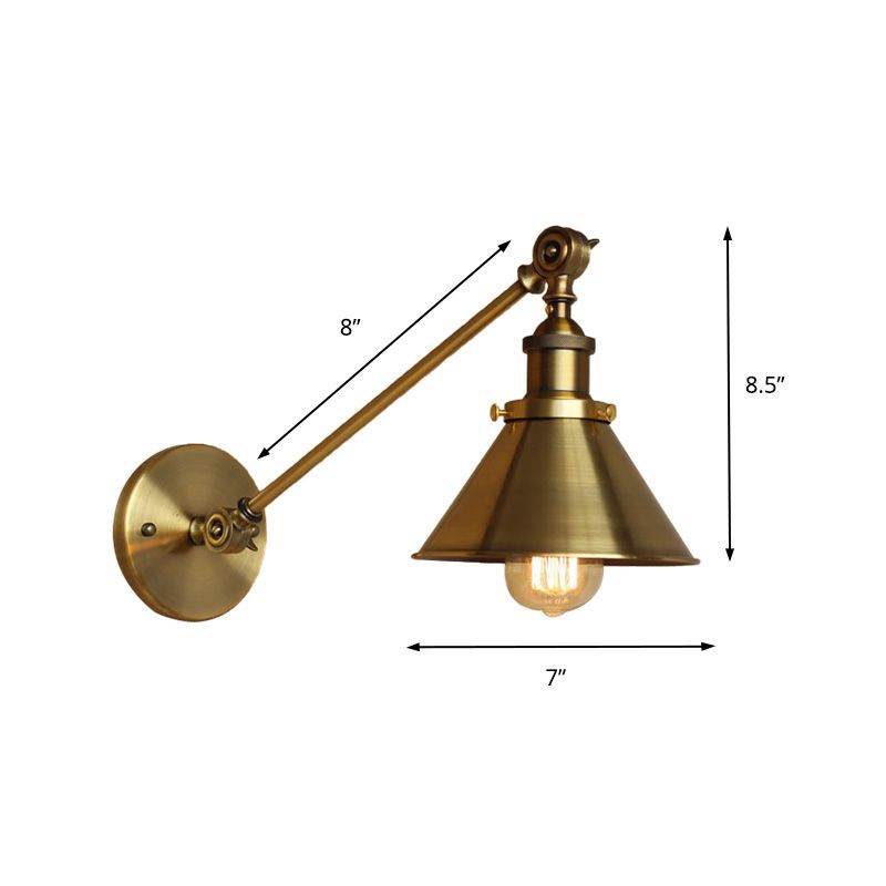 Brass/Bronze 1 Bulb Wall Lamp Vintage Style Metal Tapered Sconce Lighting for Bedroom Bedside