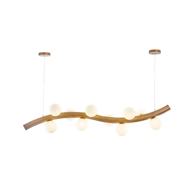 Contemporary 6/8/10-Light Brown Kitchen Island Lighting Wooden Island Pendant Lighting