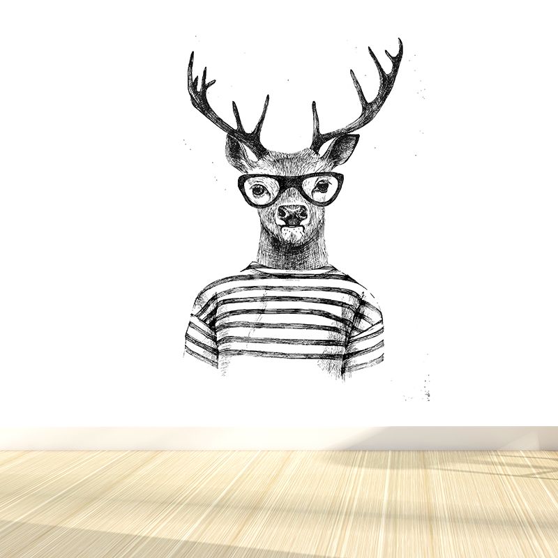 Nordic Animal Gentleman Mural Non-Woven Washable Pastel Wall Covering for Boys Room