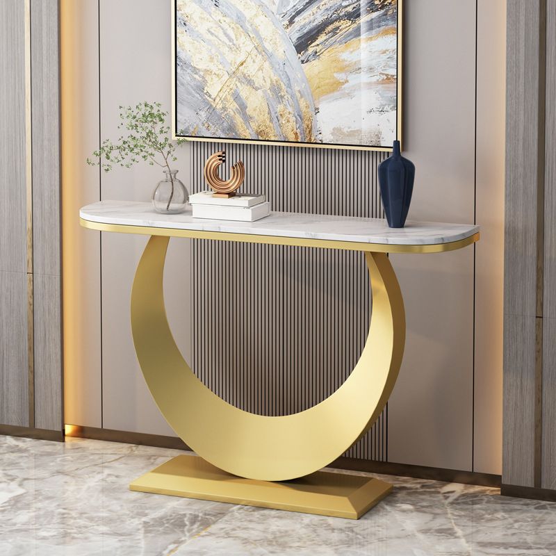 Glam Half Moon Console Table 11.81" W Stone Accent Table with Abstract Base