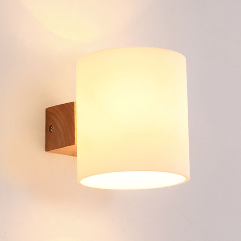 Cylinder Wall Sconce Lighting Modern Glass White Wall Mount Light Fixture for Bedroom
