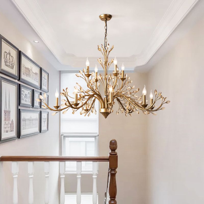 Bernsteinkristallzweig Anhänger Kronleuchter rustikaler Schlafzimmer Suspensionsbeleuchtung in Gold