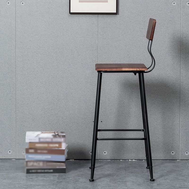 Industrial Style Ironwork Barstool Solid Wood Seat Bar High Chair with Backrest