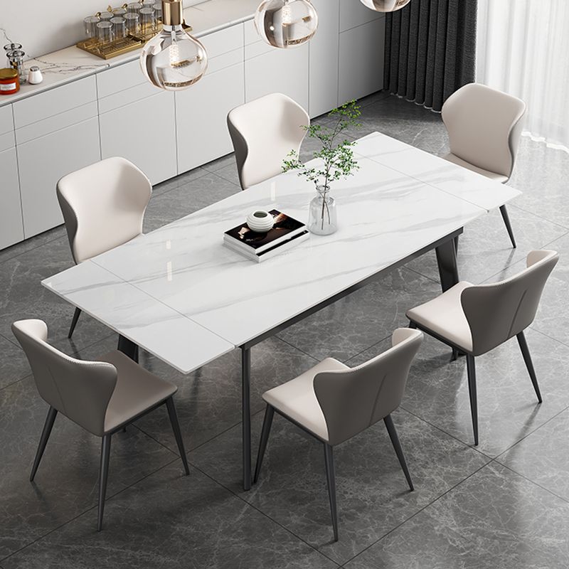 Contemporary 1/2/5/7 Pieces Furniture Rectangle Stone Dining Set in White