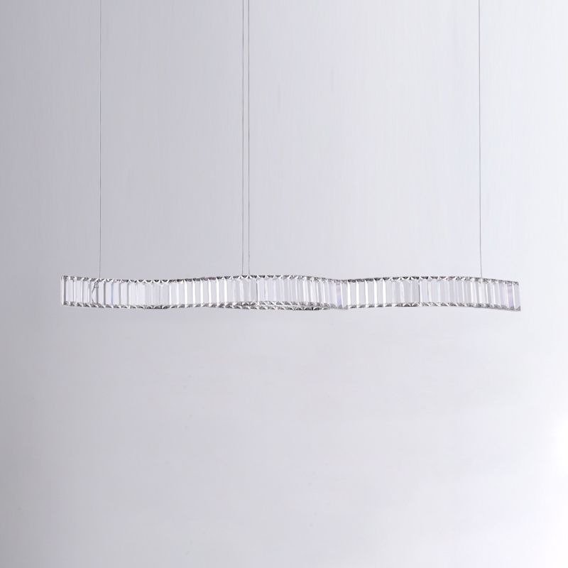 Contemporary Linear LED Ceiling Lamp Fixtures Crystal Island Pendant for Dinning Room