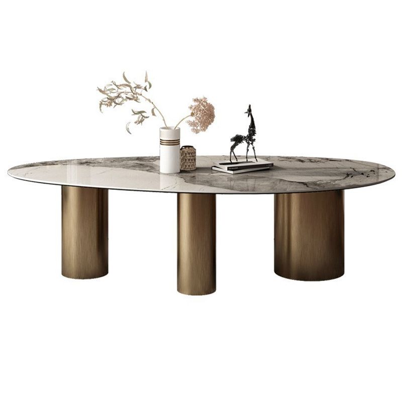 Modern Oval Table Stainless Steel Base Dining Table with 3 Legs