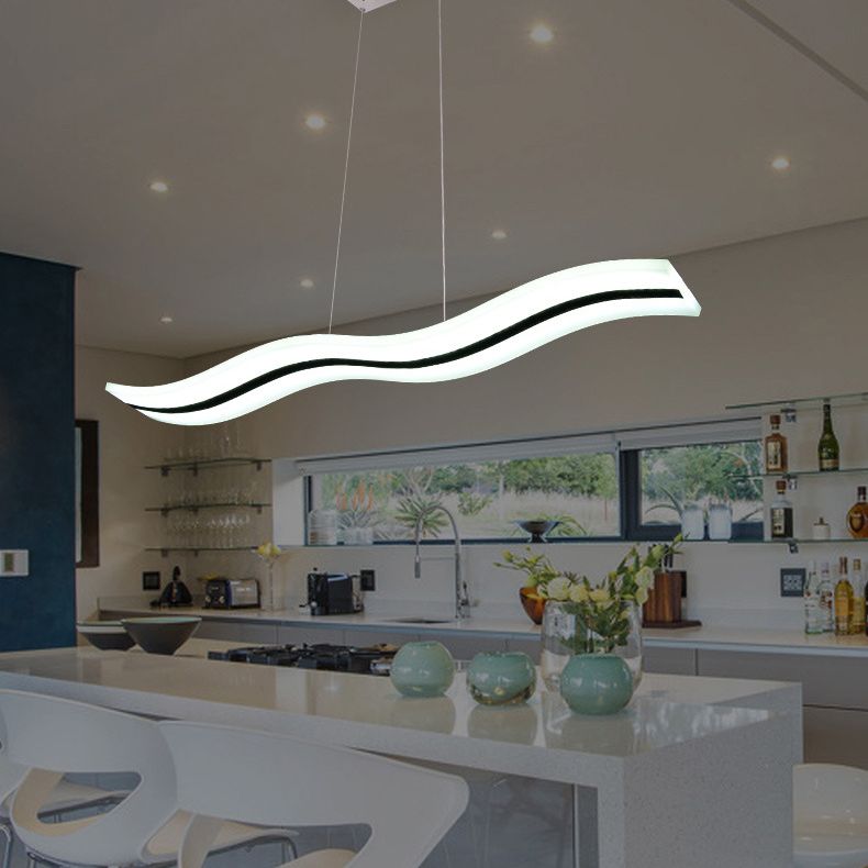 Flow Shaped Hanging Lamp Minimalist Acrylic Dining Room LED Island Light in White