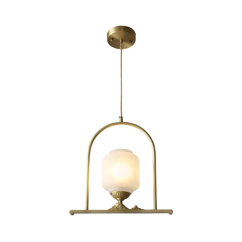 Opal Glass Jar Pendant Lighting Fixture Modern 1 Head Brass Ceiling Lamp for Restaurant