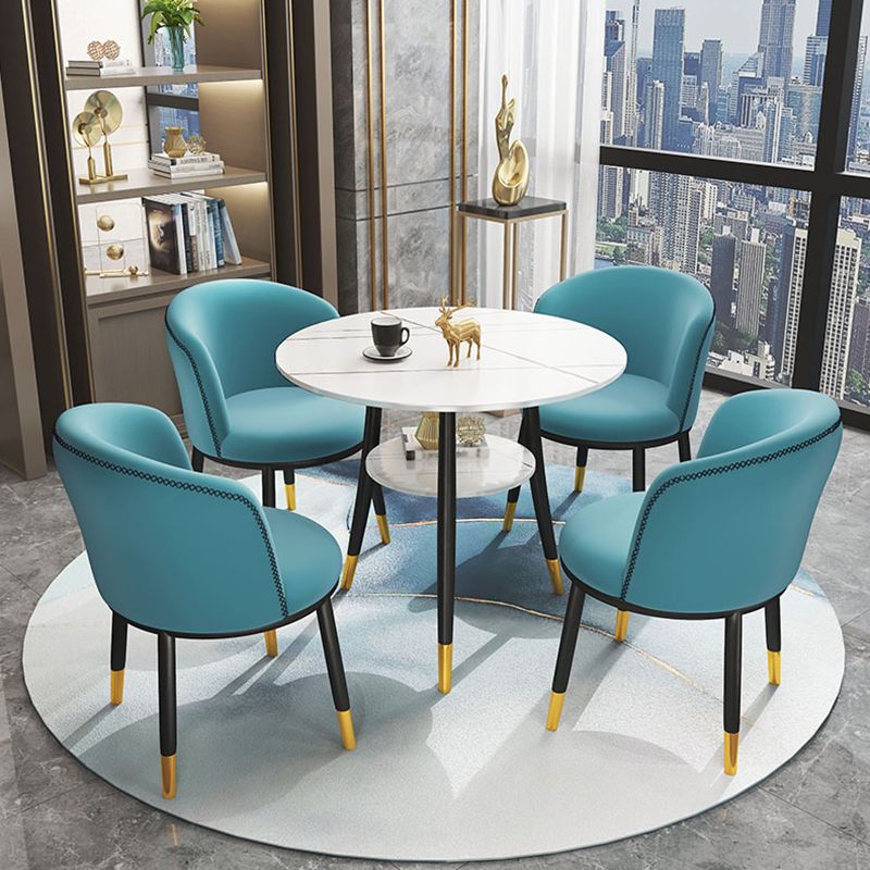 Traditional Luxury Round Dinner Table Sintered Stone Table with Black Frame