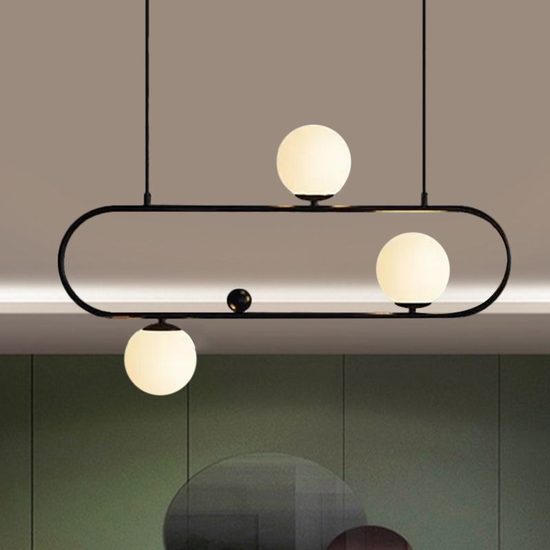 Oblong Dining Room Ceiling Chandelier Opal Glass 3/4 Lights Post Modern Island Light in Black/Gold