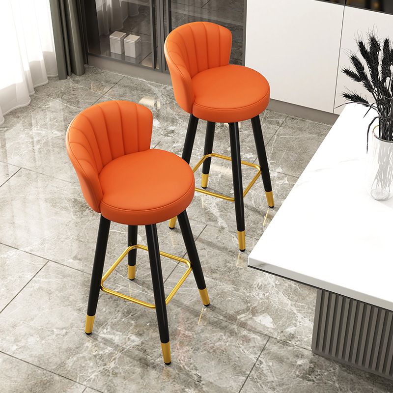 Contemporary Metal Legs Bar Stools Faux Leather Living Room Counter Chair