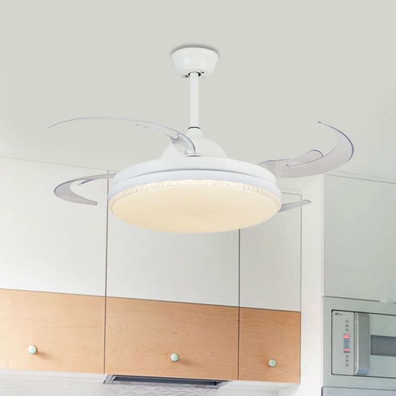 Iluminación de ventilador colgante de LED de 42 "W Sala de estar contemporánea Luz de techo semi descarga con tono acrílico redondo en blanco, 4 cuchillas
