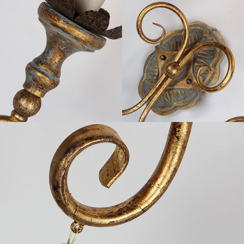 Gold 2 Lights Wall Light Fixture Countryside Metal Exposed Bulb Sconce Lamp for Bedroom