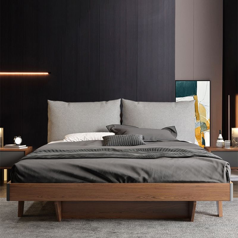 Espresso Wood Panel Bed Upholstered Headboard Standard Bed Lift Up Storage