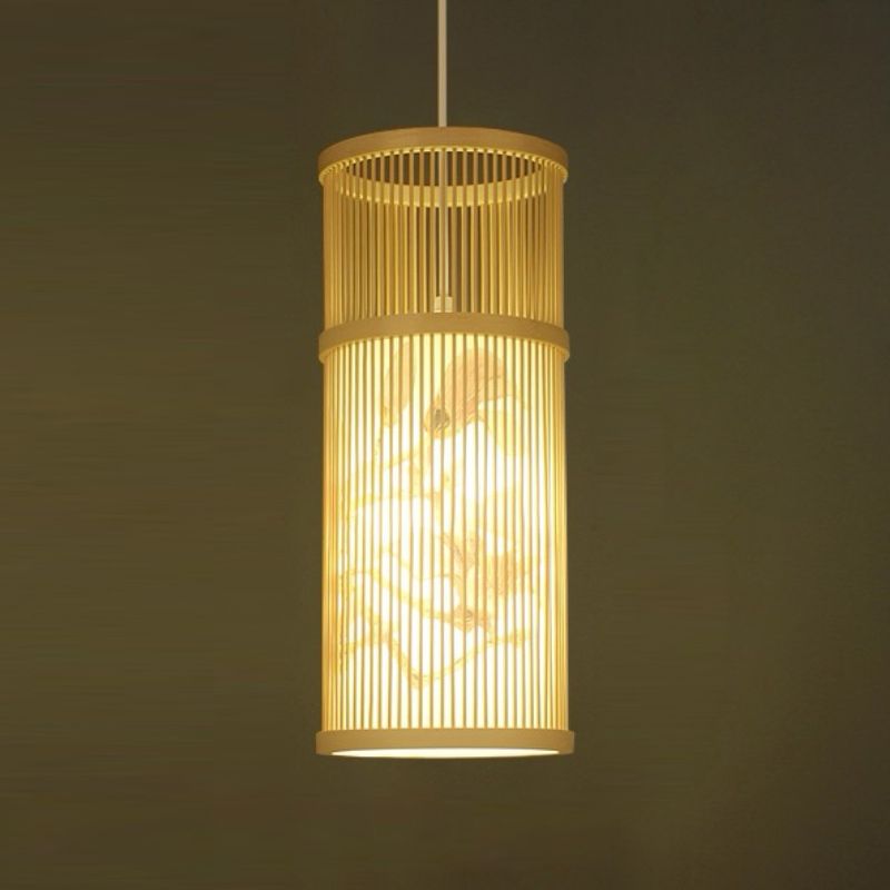 Cilindrisch restaurant hanglamp bamboe 1 kop chinoiserie hangend licht