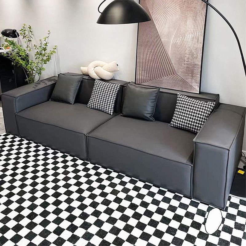 Stain Resistant Stationary Faux Leather Living Room Square Arm Settee