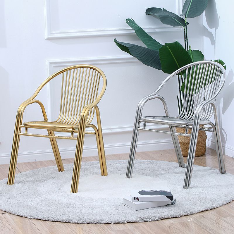 Contemporary Dining Room Metal Slat Back Dining Chair with Arm