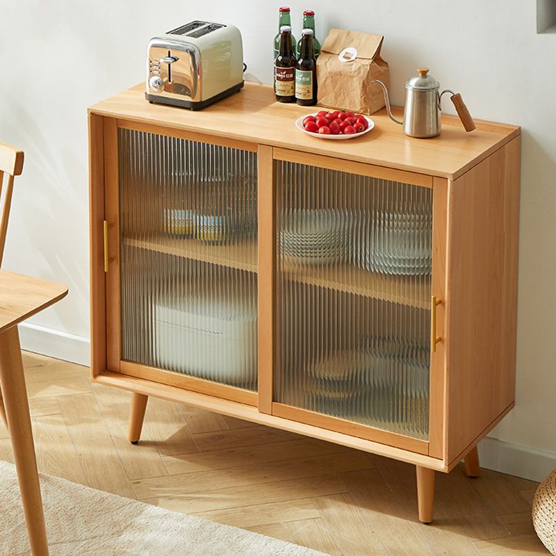 Solid Wood Glass Doors Contemporary Buffet Sideboard with Cabinets