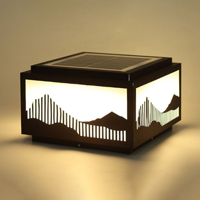 Rectangle Shape Metal Outdoor Lamp Modern Style 1 Light Solar Pillar Light in Brown