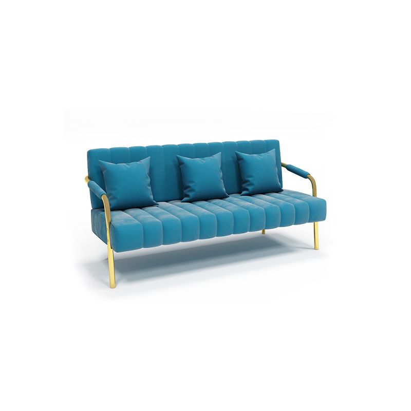 Velvet 3-seater Sofa with 3 Pillows and Pillow Top Arm for Apartment