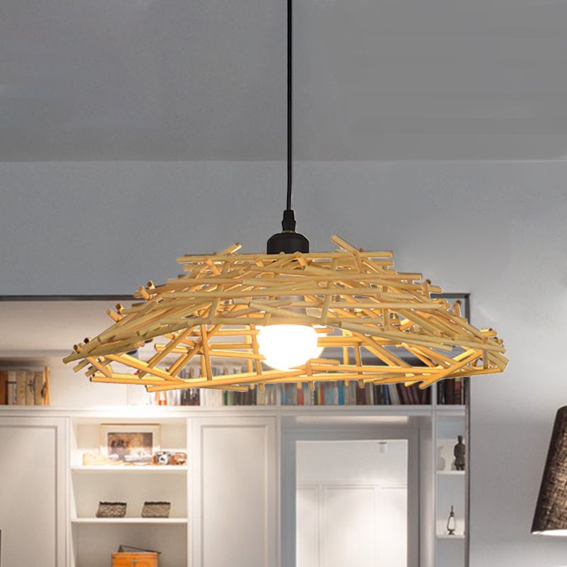 13 "/18" breites Holz Vogel Nest Suspension Anhänger Leichte Japanisch 1 Glühbirne Bambus Hängende Lampe für Schlafzimmer Esszimmer