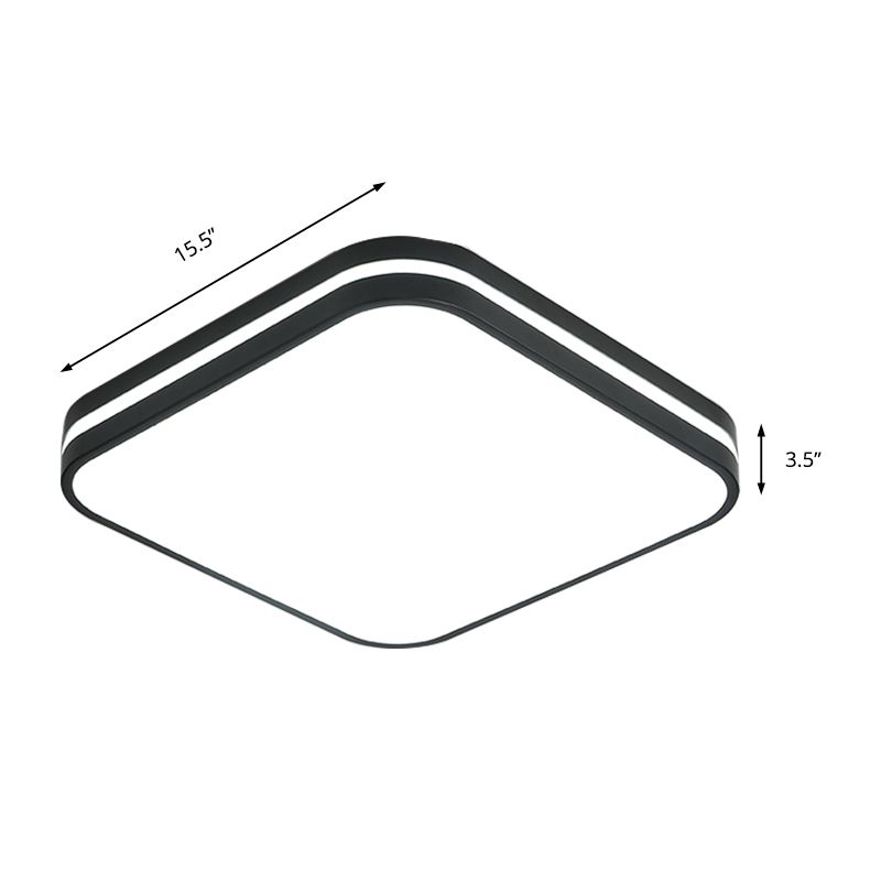 Black Square/Rectangle Flush Lighting Modern Led Acrylic Flush Mount Lamp Fixture in White Light, 16"/19.5"/25.5" Wide