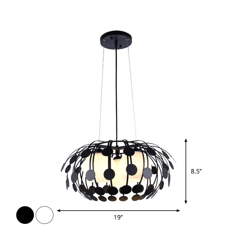 Lámpara de techo colgante de vidrio blanco de 3 luces modernas con vaso blanco con marco de hierro ovalado