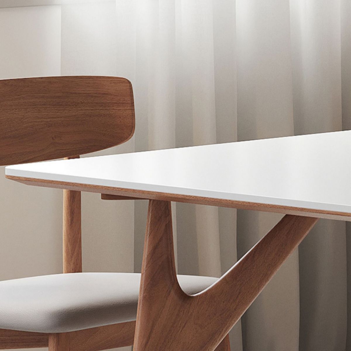 Modern Rectangular Stone Top White Dining Table with 4 Solid Wood Legs