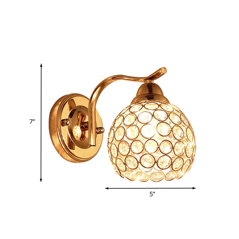 1 Light Living Room Wall Lamp Minimal Gold Finish Wall Lighting with Dome Crystal-Encrusted Shade